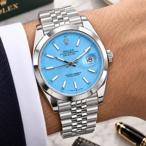 ساعة رولكس ROLEX لون سماوي