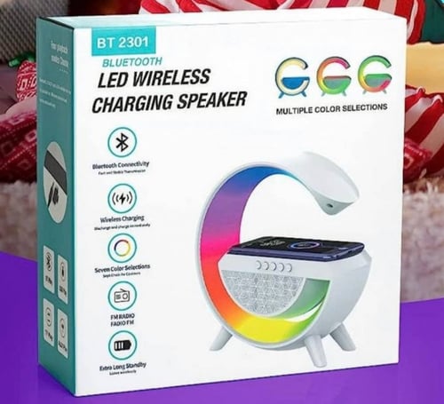 منصة شحن لاسلكي 3في 1 - اضاءة + مكبر صوت + شاحن لا...