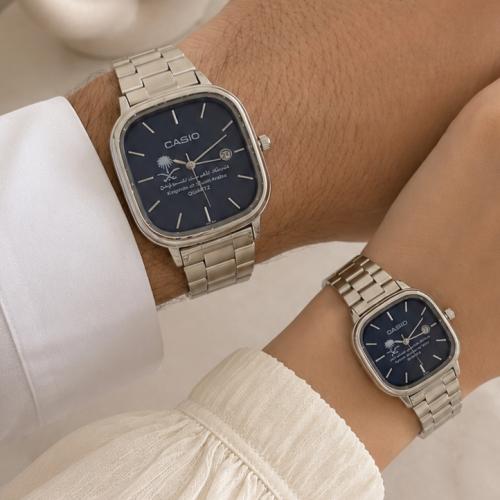 طقم ساعة CASIO LTP رجالي ونسائي كحلي