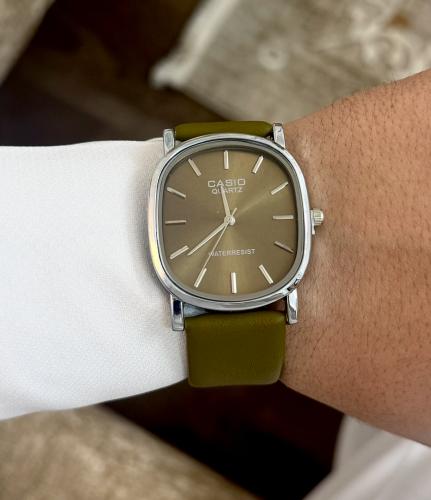 ساعة كاسيو casio Quartz جلد زيتي