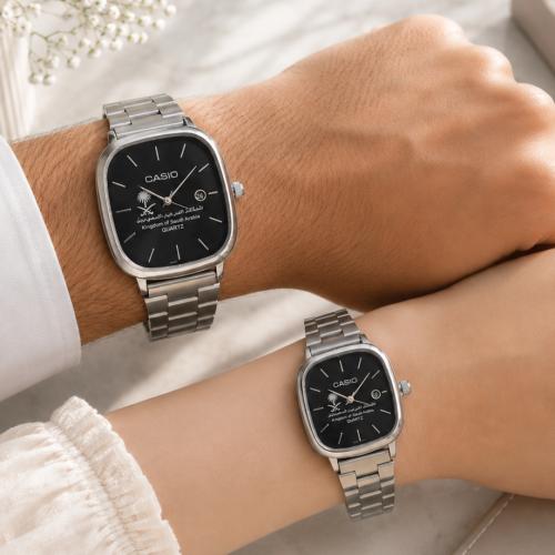 طقم ساعة CASIO LTP رجالي ونسائي اسود