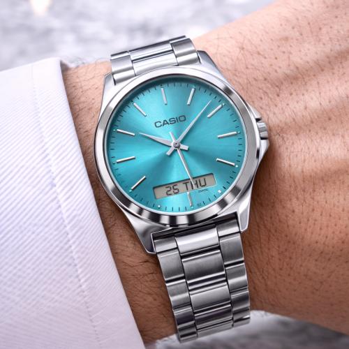 ساعة كاسيو CASIO MTP دبل تايم تركوازي