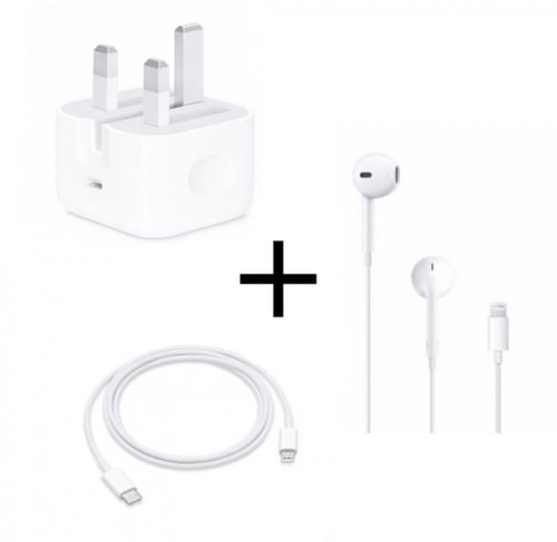 عرض بكج الايفون 3 منتجات سماعة+ كيبل PD + راس شاحن...