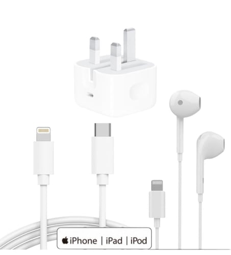 عرض بكج الايفون 3 منتجات سماعة+ كيبل PD + راس شاحن...