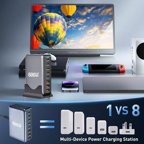 عرض منصة شحن متعددة المنافذ 600واط + عرض 4 كيابل م...