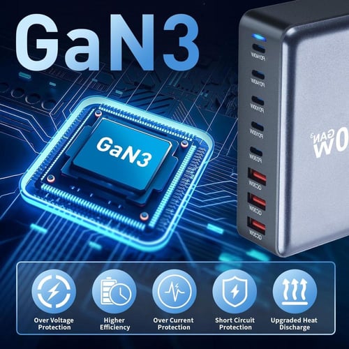 عرض منصة شحن متعددة المنافذ 600واط + عرض 4 كيابل م...