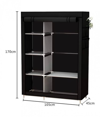 منظم خزانة ملابس محمول من قماش الكانفاس أسود