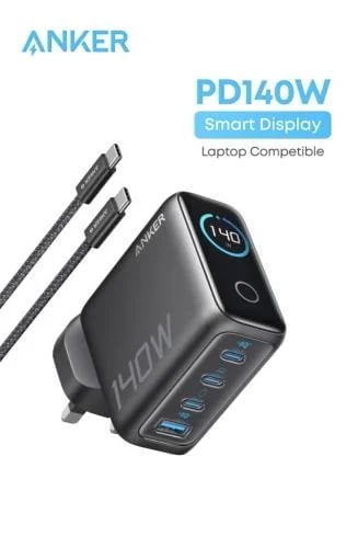 شاحن USB C بقوة 140 وات، شاحن كمبيوتر محمول، شحن سريع متعدد الأجهزة بأربعة منافذ