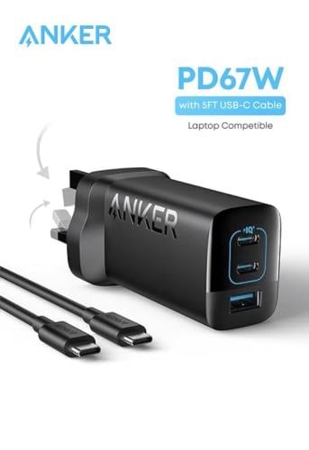 شاحن Type-C 335 PIQ 3.0 مدمج مع منفذ قابل للطي وشاحن سريع أسود