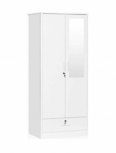 خزانة ملابس ماندي ببابين مع مرآة ودرج أبيض