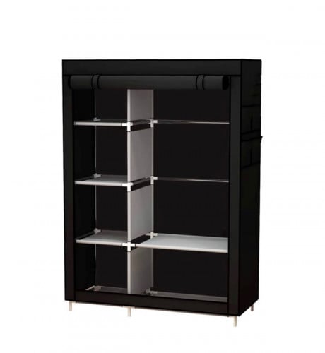 منظم خزانة ملابس محمول من قماش الكانفاس أسود