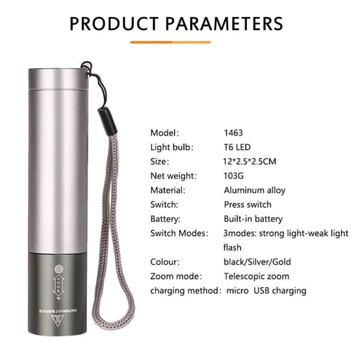 مصباح كشاف ال أي دي يدوي 12cm بخاصية التكبير قابل...