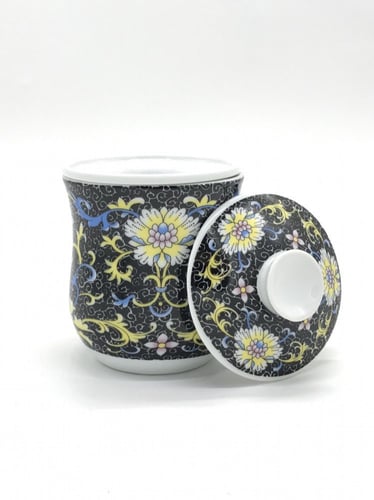 كوب شاي مع مصفاة مكون من 3 قطع اللون اسود