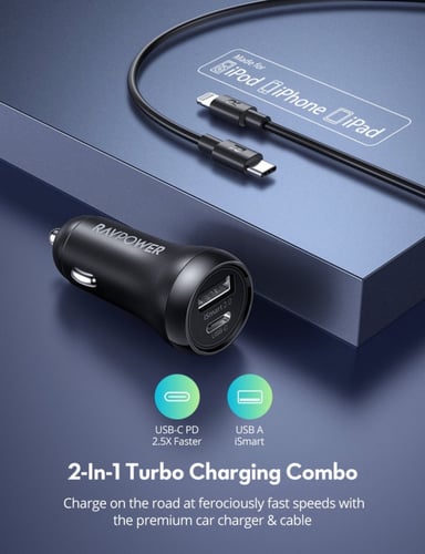 بكج شاحن سيارة راف باور مخرجين بتقنية PD و iSmart...