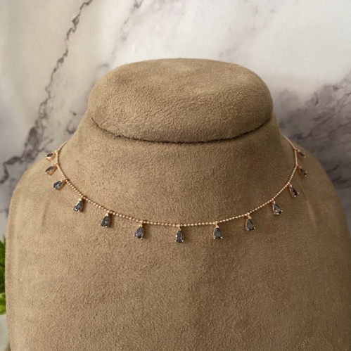 تشوكر حجر التوباز فضة استرلينية عيار 925 - Rose Go...