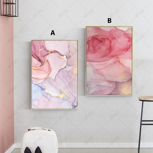 لوحات فن تجريدي خليط من الوان الروز والموف و الذهب