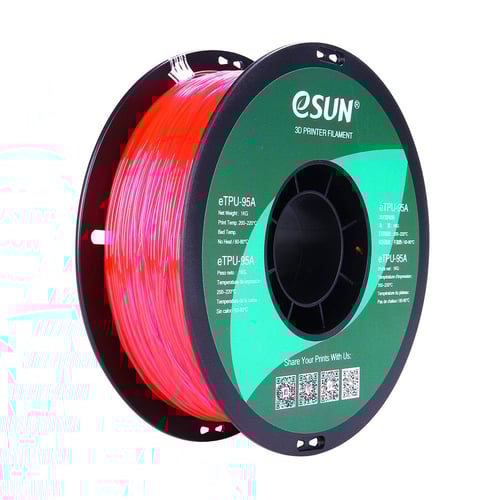 eSUN eTPU-95A (Transparent Pink) 3D Filament 1.75Ø...