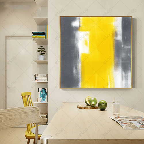 لوحة فن تجريدي لدرجات الرمادي والليموني