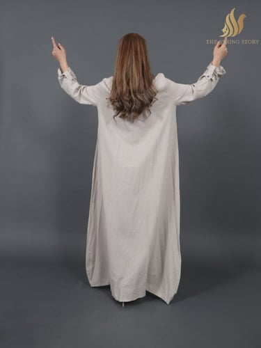 جلابية بقماش لينن مطرز بقماش تراثي