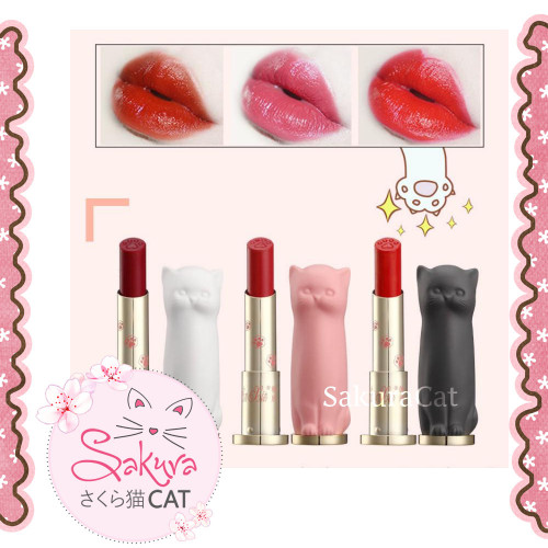 3 احمر شفاة ( أرواج ) بشكل قطة بألوان متعددة