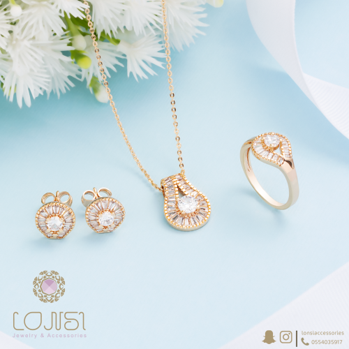 طقم زركون ناعم مطلي ذهبي