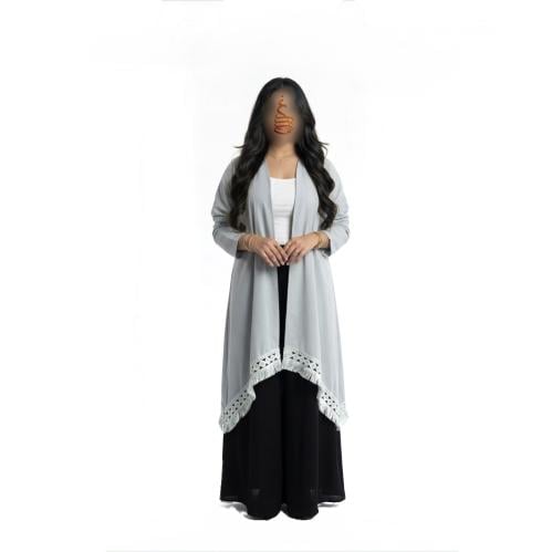 Half Tiffany & Black Abaya with Flowing Embellishm...