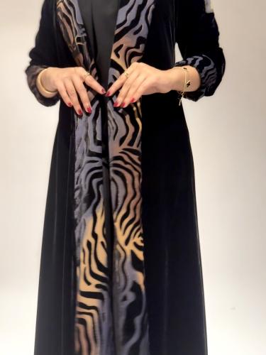 Colorful Tiger Velvet Abaya with Flared Cut