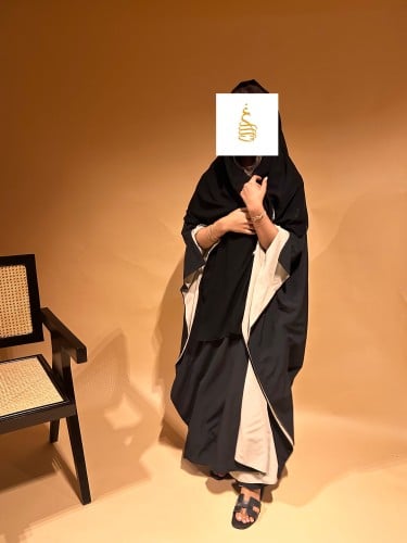 Beige abaya with embroidered sleeves