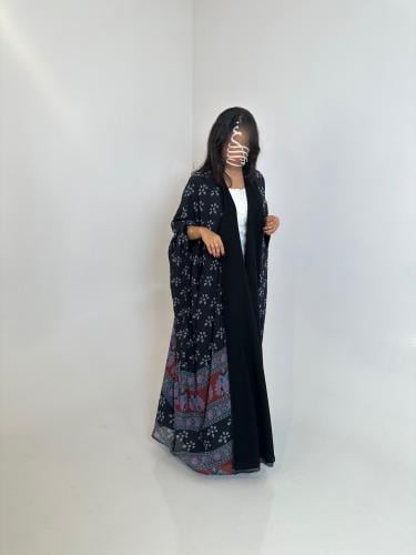 Flared abaya with vibrant colorful print