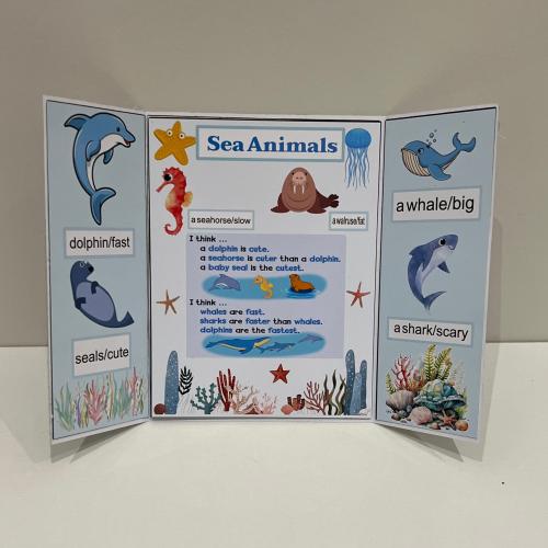 مطوية الحيوانات البحرية انجليزي مع الصفات صف ثالث