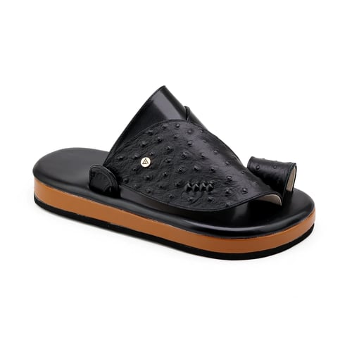 حذاء شرقي تلبيس اسود جلد نعام مريح