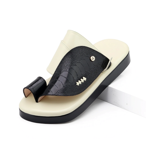 حذاء شرقي ساق النعام اسود مع بيج