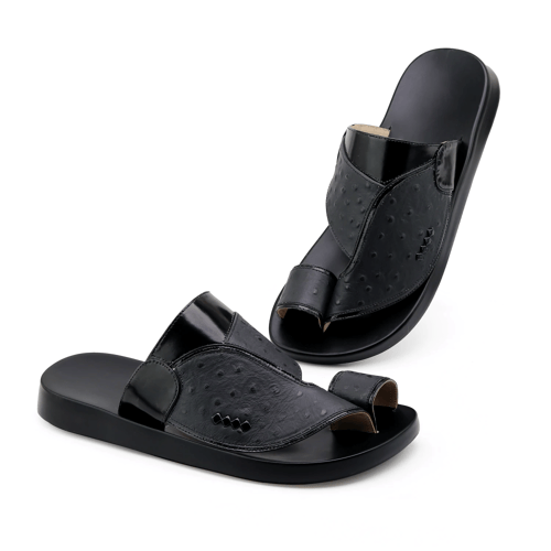 حذاء شرقي جلد نعام اسود هندي