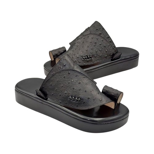 حذاء شرقي اسود جلد نعام تلبيس دبل