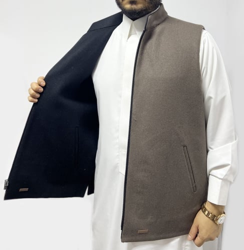 سديرية صوف جوخ وجهين لون رمادي واسود