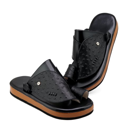 حذاء شرقي تلبيس اسود جلد نعام مريح