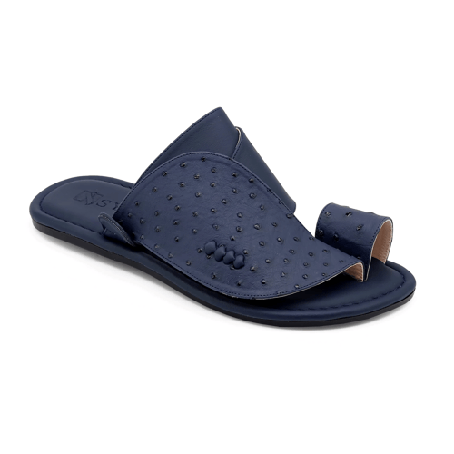 حذاء شرقي جلد النعام كحلي غامق