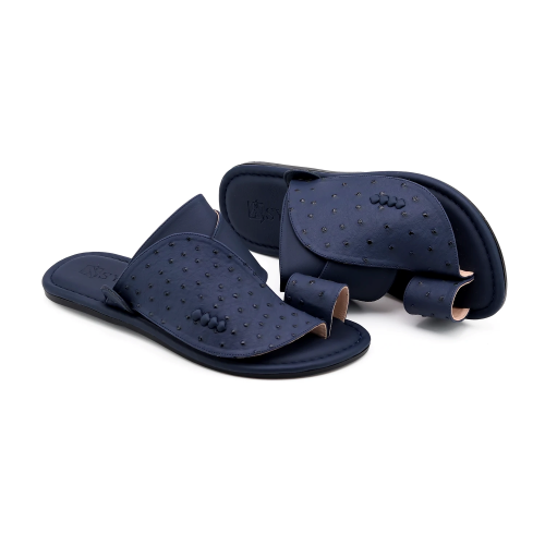 حذاء شرقي جلد النعام كحلي غامق