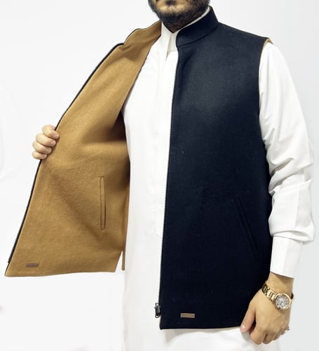 سديرية صوف جوخ وجهين لون أسود وعسلي