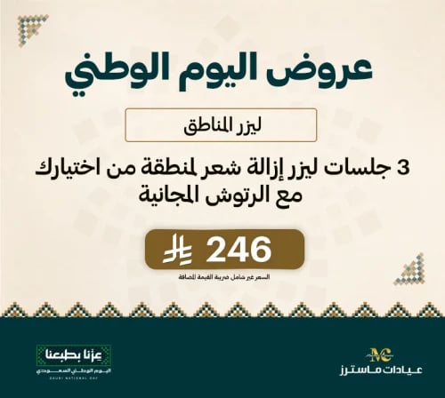3 جلسات ليزر إزالة شعر لمنطقة من اختيارك مع الرتوش...