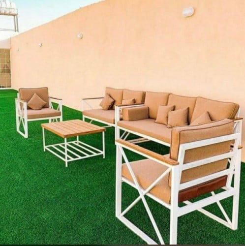 جلسات خارجية حديد اكس مع ديكور خشب