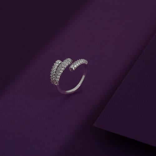 خاتم فضي - فصوص زركون مقاس مفتوح