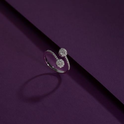 خاتم فضي - فصوص زركون مقاس مفتوح