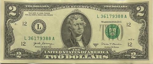 2 دولار أمريكي اصدار ٢٠١٧ اصدار قديم حالة ممتازة