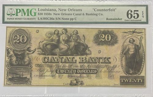 20 دولار امريكي اصدار 1850 م Counterfeit تقييم PMG...