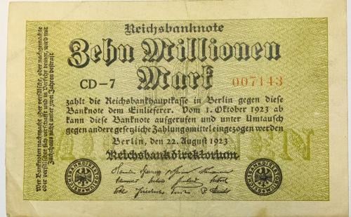 10 مليون مارك المانيا اصدار 1923 م حالة ممتازة