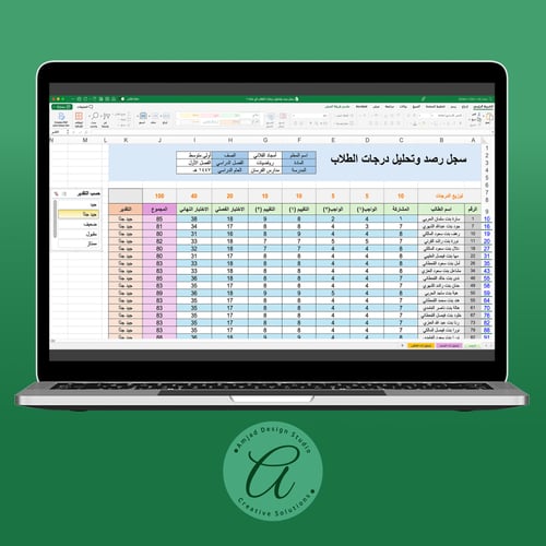 ملف (رصد وتحليل) درجات طلاب الصف في مادة (مرن لجمي...