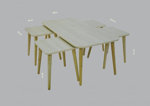 طاولة رئيسية من خشب الملامين مع 4 طاولات خدمة