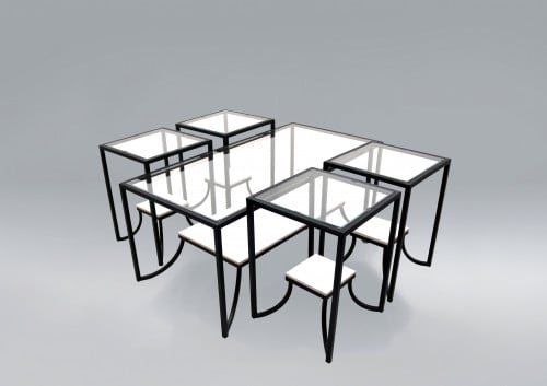 طاولة حديد و زجاج 5 قطع