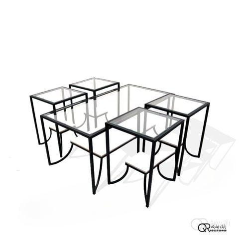 طاولة حديد و زجاج 5 قطع